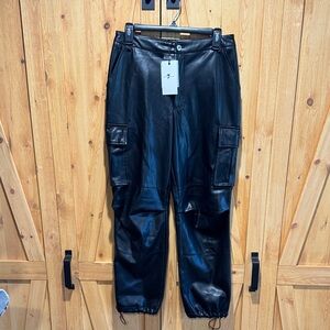 7 For All Mankind Black Cargo Faux Leather Pants